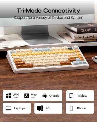 Image of EPOMAKER X Aula F75 MAX Wireless Mechanical Keyboard with TFT Screen and Knob, Gasket Keyboard in 75% Layout, Hot Swappable Gaming Keyboard for PC /Mac /Linux (Caramel)