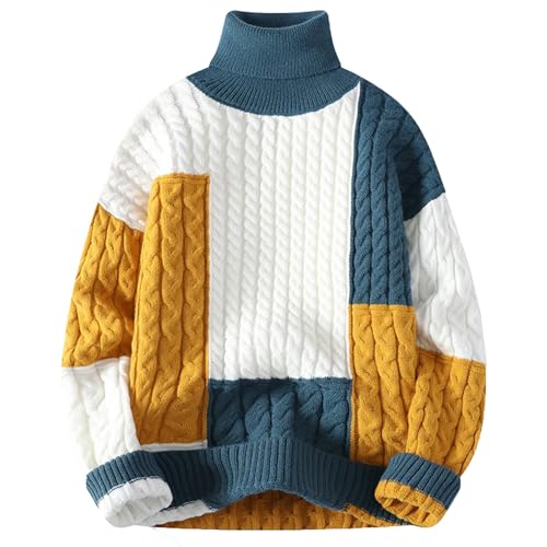 Muscularfit Mens Casual Slim Fit Pullover Sweaters Long Sleeve Ribbed Knit Color Block Casual Turtleneck Sweater Thermal Tops