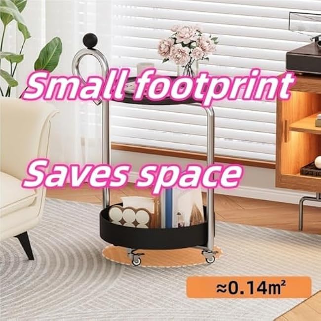 2-Layer Rolling Side Table with Handle Round Coffee Table Trolley with Wheels for Living Room Balcony & Small Spaces Solid Construction(Multi-Colored)-yhEXUfAM