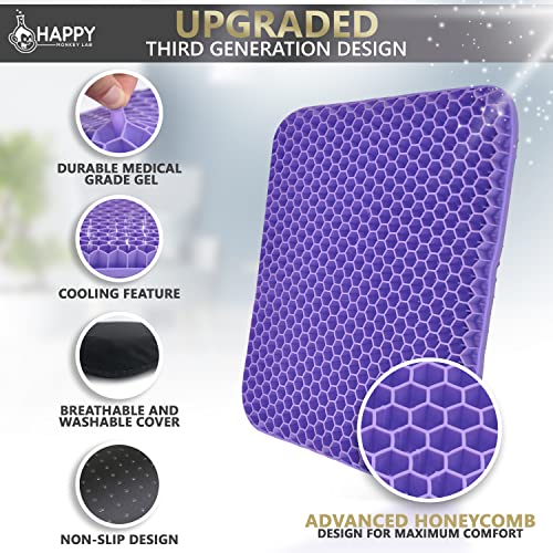 Purple Seat Cushion For Office Chair, Car, Desk, Wheelchair - Ultimate Purple Gel Seat Cushion For Butt - Desk Chair Cushion For Long Sitting - Seat Cushion For Tailbone Pain Relief And Sciatica #TOP1