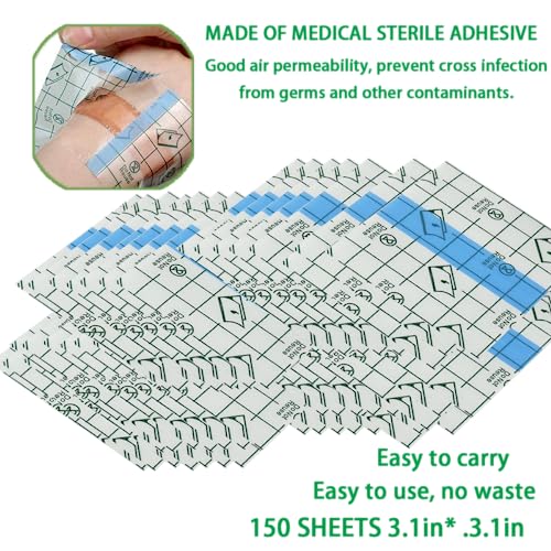 Image of 150 Pieces 3.1 x 3.1 in Stretch Waterproof Adhesive Bandages Transparent Film for Tattoo Aftercare and Skin Repair Adhesive Tattoo Supply Wrap
