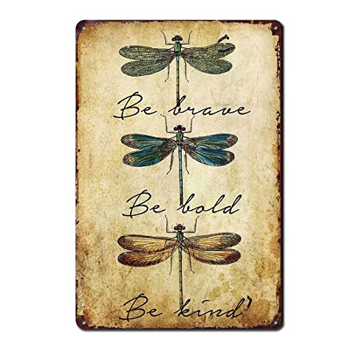Image of Three Dragonfly Funny Metal Tin Sign Wall Decor Retro Tin Sign Vase Flowers Poster Plaque Entryway Decor Gallery Wall Signs Fall Decor Aluminum Tin Signs for Home Decor Vintage Wall Decor 6x8 Inch
