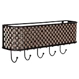 Home Basics Wall Mount Mail Letter Organizer Basket Shelf and 5 Key Hook/Holder in Brown Weave