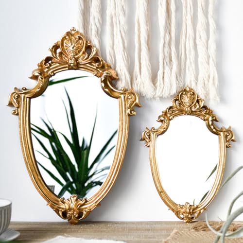 Miroir de Salle de Bain Suspendu Structure Robuste Or Relief - 5
