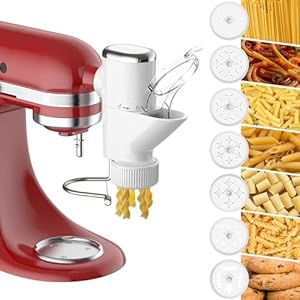 Gourmet Pasta Press Attachment for KitchenAid Stand Mixers Pasta Press Maker for KitchenAid with 7 Interchangeable Pasta Plates Spaghetti Bucatini Rigatoni Fusilli LargeSmall Macaroni Cookies