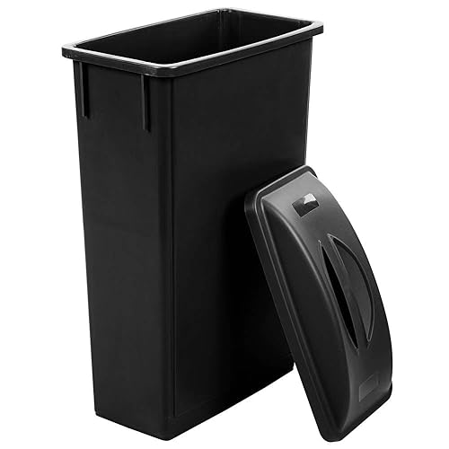 Miniatura 2 de PRO&Family Bote de basura rectangular delgado negro de 92 cuartos de galón / 23 galones / 87 litros y tapa plana negra con asa. Papelera de basura