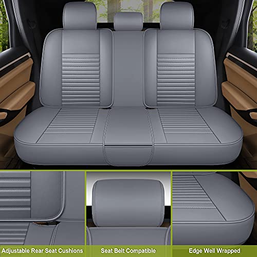 Image of AOOG Leather Car Seat Covers, Leatherette Automotive Seat Covers for Cars SUV Pick-up Truck, Non-Slip Vehicle Car Seat Covers Universal Fit Set for Auto Interior Accessories, Full Set, Gray