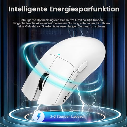 ATTACK SHARK X11 Gaming Maus mit Magnetspannungsdock, PixArt PAW3311 Sensor, BT/2,4G Wireless/Wired, 22000 DPI, Büro- und Gamertool für Win11/Xbox/PS/Mac (Weiß) 5