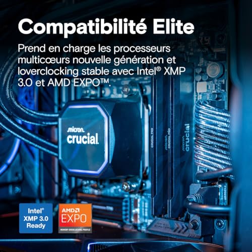 Kit mémoire gamer CRUCIAL Pro OC CP2K16G64C32U5B 64 Go 2x 32 Go DDR5 6400 UDIMM CL32 avec dissipateur thermique - vue 4