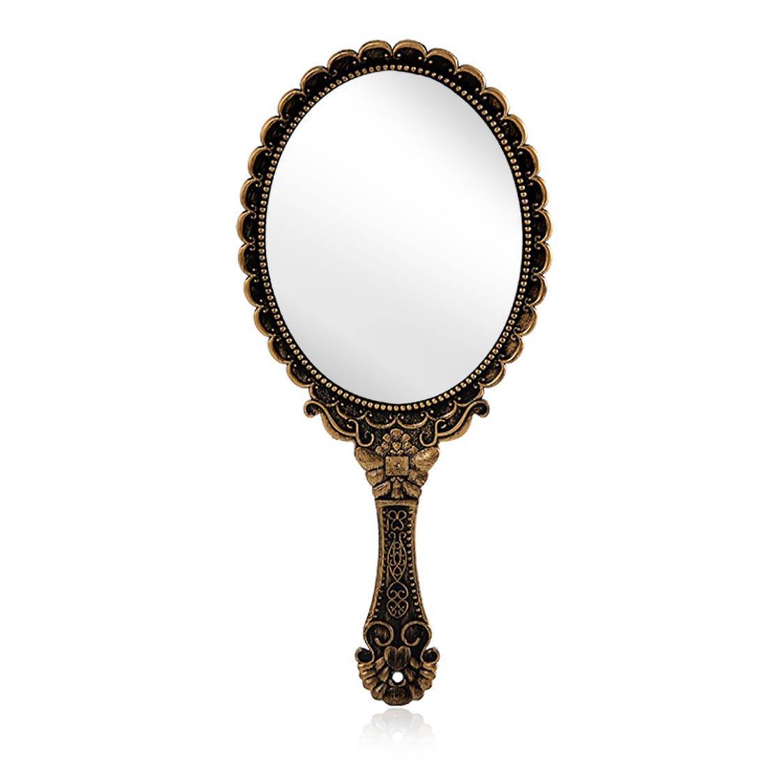 GZNB Espejo de Mano Vintage, Espejo de Mano, pequeño Espejo Ovalado de Bronce, Espejo portátil con Mango, Espejo de plástico para peluquería, Maquillaje, hogar, Viajes 1 Pieza