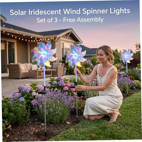 Molino de viento solar para jardín: 2 molinetes giratorios de 27 pulgadas impermeables 6