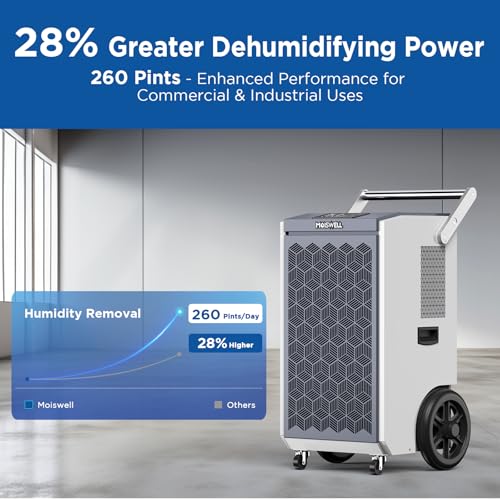 260 Pints Commercial Dehumidifier with Pump and Drain Hose for Basements, Heavy Duty Commercial Grade Dehumidifiers for Large Spaces, Warehouse, Industry Water Damage Unit, Auto Defrost