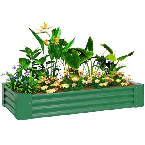 Image of Outsunny Galvanised Raised Garden Bed, 180 x 90 x 30cm Raised Bed with Reinforcing Bars, Outdoor Raised Planter with Open Bottom for Vegetables, Flowers, Herbs, Green