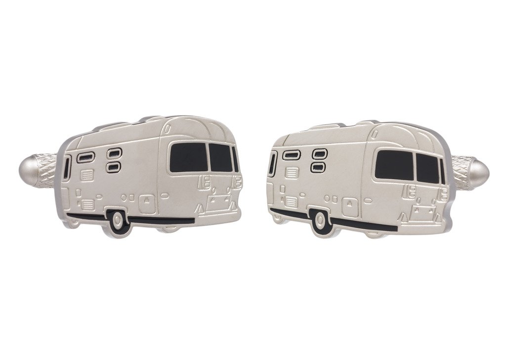 Onyx - Art London Men's Silver Cufflinks - Retro Touring Caravan Cufflinks In Onyx Art Cufflink Box