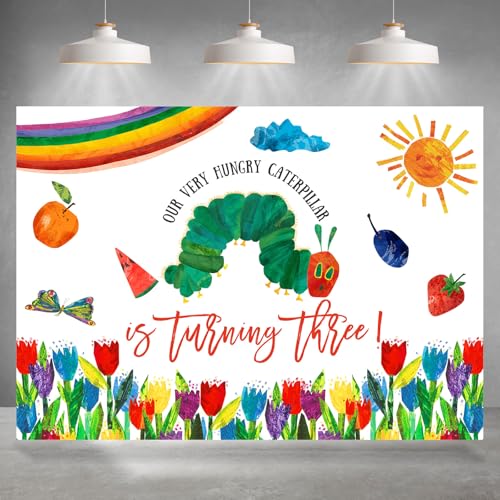 Rsuuinu 3rd Birthday Backdrop Floral Rainbow Sunshine Our Very Hungry