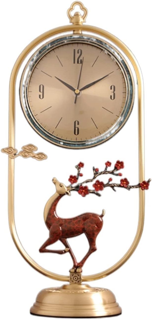 Table Clock Home Desktop Pure Copper Seat Clock Pendant Living Room Retro Porch Decoration Modern Light Luxury Table Clock Gold Desktop Clocks (Color : 03) (7)