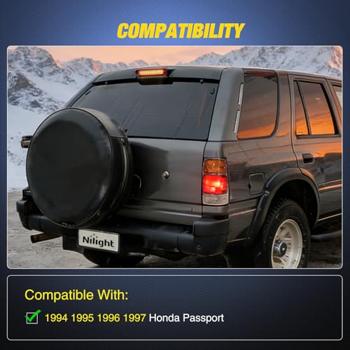 Image of Nilight Third Brake Light Tail High Mount 3rd Stop Lights Smoked Lens Compatible with Honda Passport 1994 1995 1996 1997 Van SUV Rear Center Cab Lamp