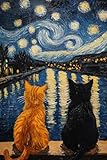 RYMILIE Cat Diamond Art Kits for Adults-Starry Night Diamond Painting Kits for Adults Beginners,5D DIY Full Drill Diamond Painting Cat Gem Art and Crafts 12x16inch