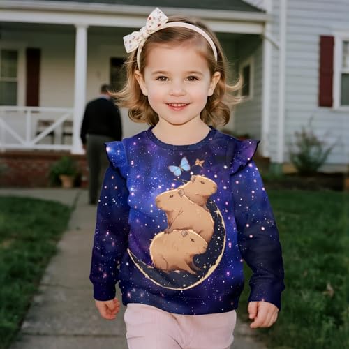 Capibara Toddler Sweatshirt Girl Long Sleeve Ruffle Pullover 1-8 Years Tops4