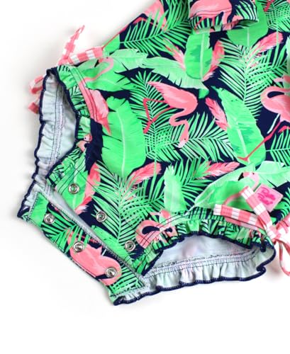 Image of RuffleButts Baby Girls UPF 50+ Sun Protection Floral Printed Long Sleeve One Piece Rash Guard Swimsuit with Zipper