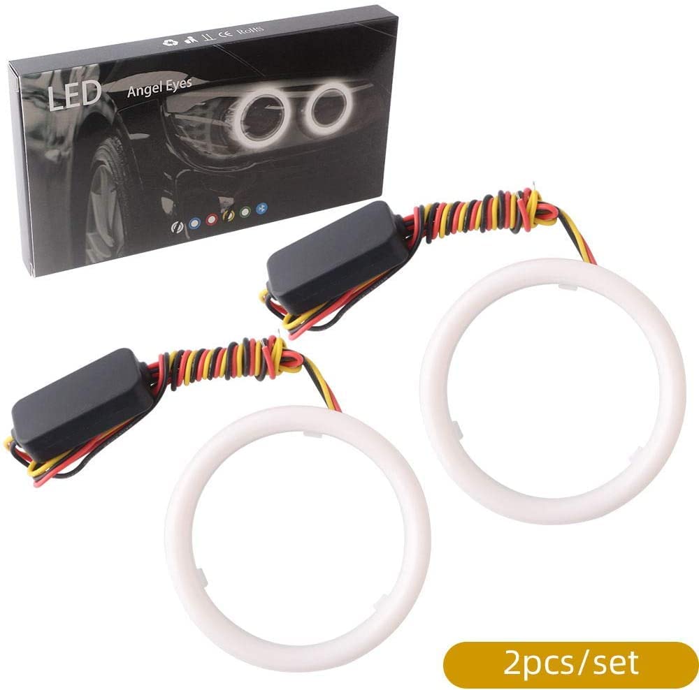 Qasim 1 coppia di LED COB Fari Angel Eyes 80MM 4014 102SMD Bianco+Amber Switchback Anello Halo Occhi d'Angelo Universale per Auto Moto per DRL Faro Fendinebbia DC12V