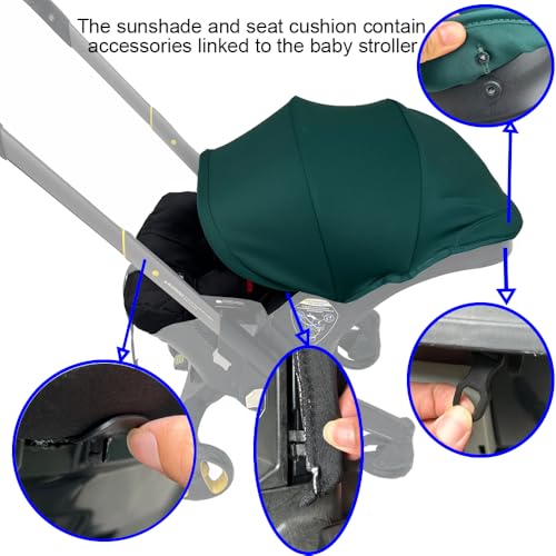 Image of Stroller Accessory Washing Kit Textile Set, Colorful Canopy & Water Resistance Soft Cushion Compatible with DOONA CAR SEAT Strollers (Olive Green)