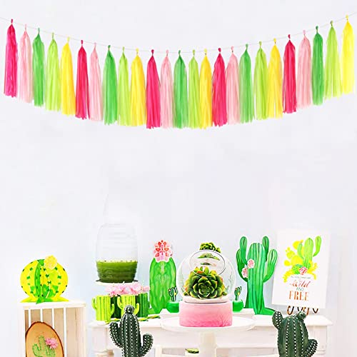 Hawaiian-Themed Luau-Pool Party-Decorations Tassel Garland - 25Pcs Tropical Jungle Aloha Birthday Streamers,Pink Rose Yellow Green Summer Beach Baby Shower Tassels Banner Backdrop Decor Panduola #TOP3