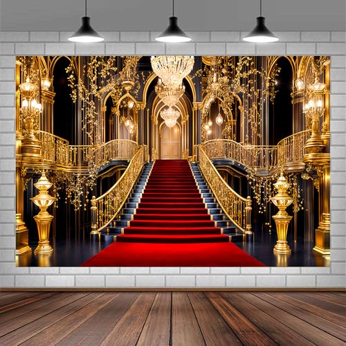 Fondo Fotográfico 7x5ft Palacio Dorado Rojo para Eventos miniatura 4