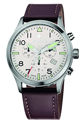 Preisvergleich Produktbild SWIZA Uhr Siriuz Chrono, Chronograph, Gehäuse Edelstahl, Mineralglas, Datumsanzeige, braunes Band, helle Naht Made In Swiss, Mehrfarbig, One Size