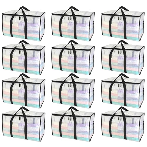Image of BALEINE 12-Pack Oversized Moving Bags with Reinforced Handles, Heavy-Duty Storage Tote for Clothes, Moving Supplies (Clear, 12-Pack)
