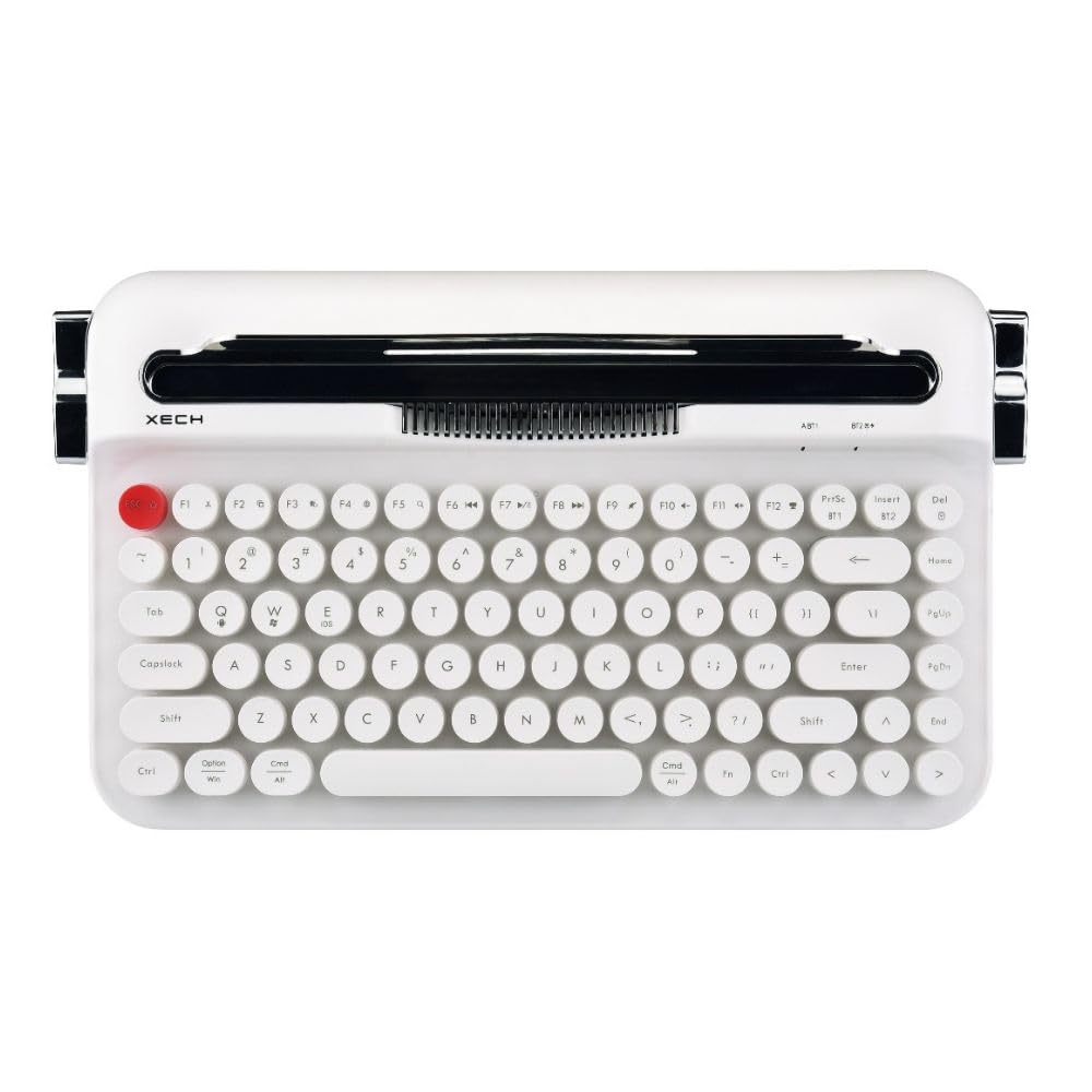 Xech Retro Typewriter Wireless Keyboard | Triple Device Multi-Connect 2X Bluetooth + 2.4G | Round Keycaps Vintage Mechanical Feel | Phone & Tablet Holder | Windows mac0S i0S Android | 84 Keys — Amazon image 8