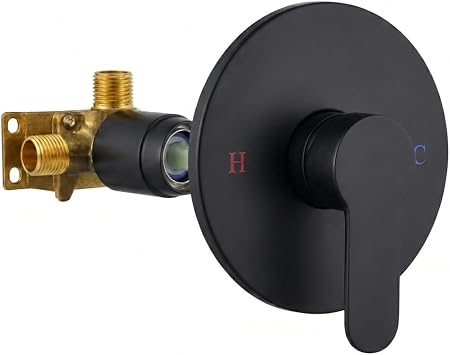 Round Concealed Installation Single Function 6.3 Inches Panel Shower Valve Shower Mixer Valve Shower Diverter Valve for BathroomMatte Black