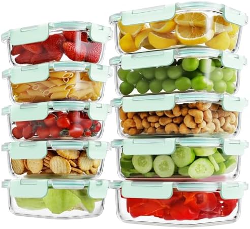 10 Pack Borosilicate Glass Meal Prep Containers with Locking Lids...