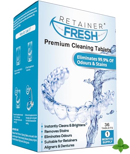 Retainer Cleaner Tablets - 36 Tablets 1 Month Retainer Fresh - Retainer Cleaning Tablets, Mouth Guard Cleaner, Denture Cleaner, Aligner Cleaner, Brite Retainer Tablets