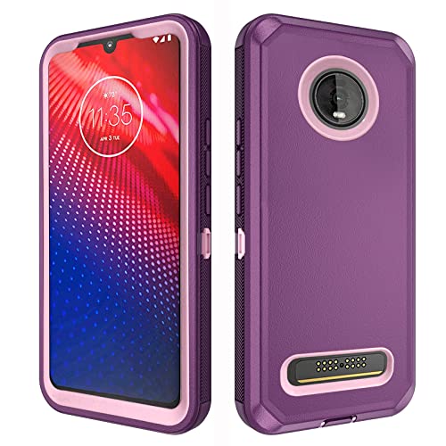 Asuwish Phone Case for Moto Z4/Moto Z 4 Play/MotoZ4 Force Cell Cover Hybrid Rugged Shockproof Protective Heavy Duty Mobile Accessories Motorola 4Z Motoz4cases MotoZ4Play XT1980-4 2019 Women Men Purple