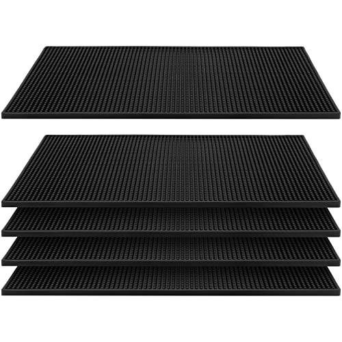 FUNSUEI 5 Pack 12 x 18 Inches PVC Bar Mats, Non Slip Bar Service Mat,Heavy Duty Bar Mat Dish Drying Mat Bartender Countertop Accessories for Cocktails, Coffee, Drink Spills, Black