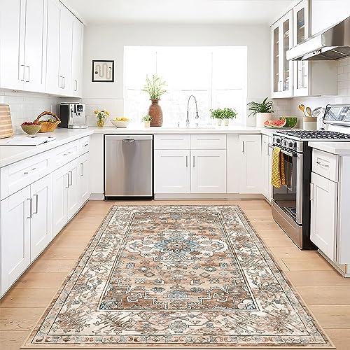 Pauwer Boho Washable Area Rug 3x5 Soft Living Room Bedroom Floor Carpet Mat Indoor Farmhouse Vintage Non Slip Accent Throw Rugs for Entryway Kitchen Dorm Dining Room