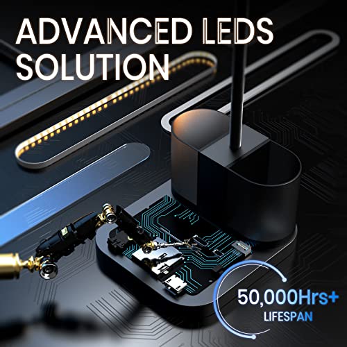 Axx Black Desk Lamps For Bedrooms, Desk Lights For Home Office, Led Small Desk Lamp For College Dorm Room, Kids Desktop Lamp/Study Lamps For Desk, Gooseneck, 4000K, 800Lm, Pen Holder, Touch Control #TOP5