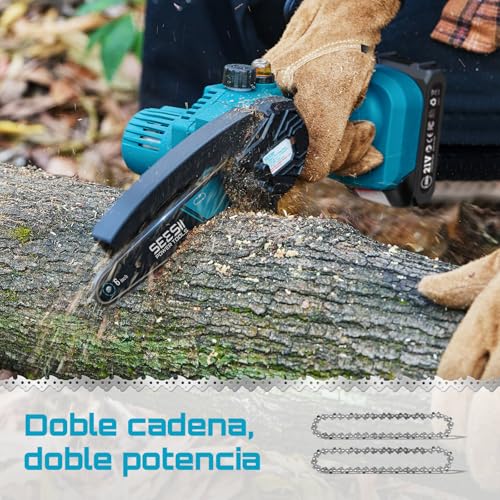 Miniatura 6 de Mini Motosierra Bateria, Seesii 6 Motosierra Eléctrica Bateria Con Depósito Para El Aceite Y 2 Baterías, Motosierra Inalámbrica Portátil Para Podar Árboles De Jardinería Ch610