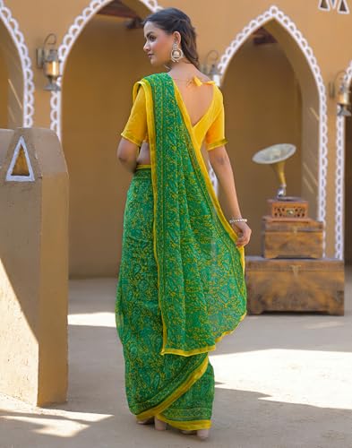 Image of SIRIL Women's Chiffon Printed Saree With Unstitched Blouse Piece