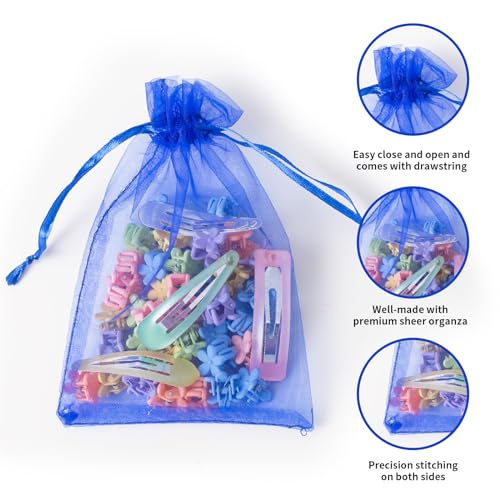 Image of 100PCS Organza Bags, 4x6 inches (10x15cm) Small Mesh Bags Drawstring, Blue Jewelry Gift Pouches for Wedding, Party, Festival, Bathroom Soaps