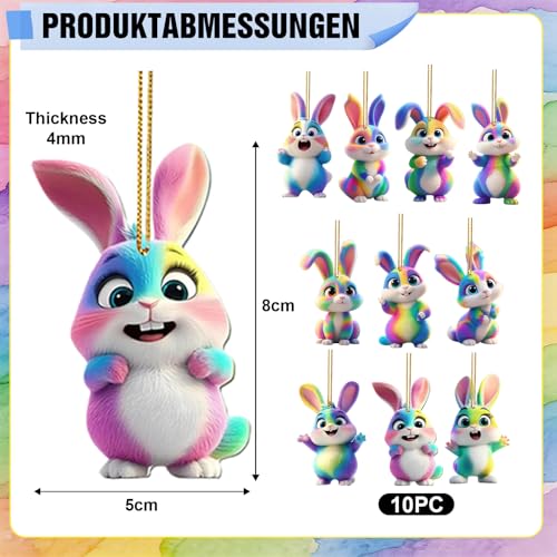 Acryl Osterhasen zum Aufhängen,2D Osterschmuck für Drinnen und Draußen,Osterdeko Hasen,Osteranhänger Frühlingsdeko,Kleines Ostergeschenk (10, Farbig)