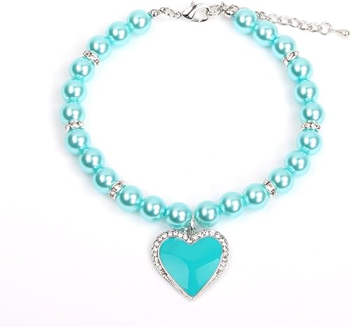 Miniatura 9 de Collar de perlas de perro y gato con diamantes de imitación, dije de corazón con dije de corazón para mascotas y cachorros (S, rosa)