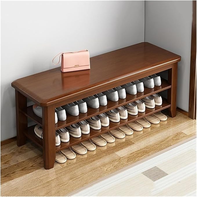 Shoe Rack Organizer Wooden Shoe Rack, Rustic Wood Shoe Bench for Entryway Closet, Durable Adjustable 2/3 Tier Shoe Storage Bench, Walnut Color Shoe Rack (2-Layers 100cm)-image-26