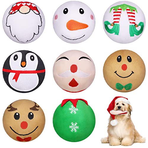 Pedgot 8 Pieces Christmas Plush Dog Squeaky Toy Stuffed Chew Toys Durable Puppy Interactive Toys Included Penguin, Elk, Elf, Goblin, Santa Claus, Snowman for Puppy Small Medium Large Dogs