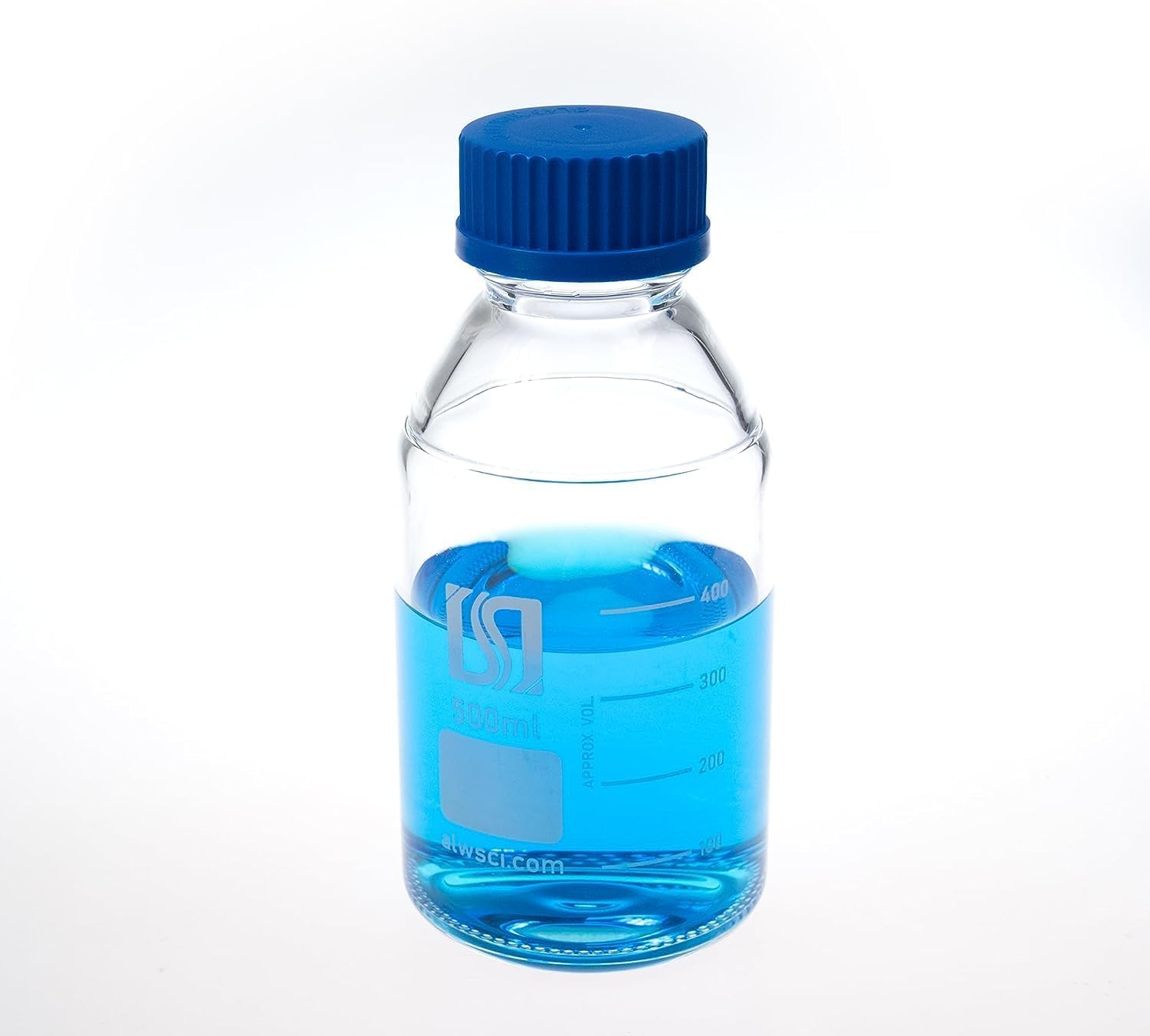ALWSCI 500 ML Bottiglie di Vetro Media Storage Bottles Bottiglia di Reagenti di Laboratorio a Bocca Larga, Borosilicato Bottiglia di Vetro di Stoccaggio con Tappo a Vite Blu