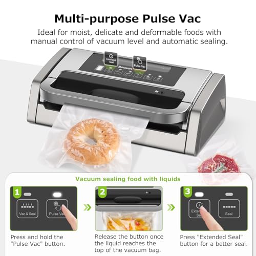 Image of Bonsenkitchen Vacuum Sealer Machine, Powerful Low-Noise Food Vacuum Sealer, Globefish Technology for High-Speed Continuous Working (Full Silver)