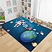 Produktbild JUEWEIER Rakete Astronaut 3D Teppich Kinderzimmer Weltraum Flanell Bodenmatte Teppich Niedlicher Krabbelspielteppich Nachttischteppich