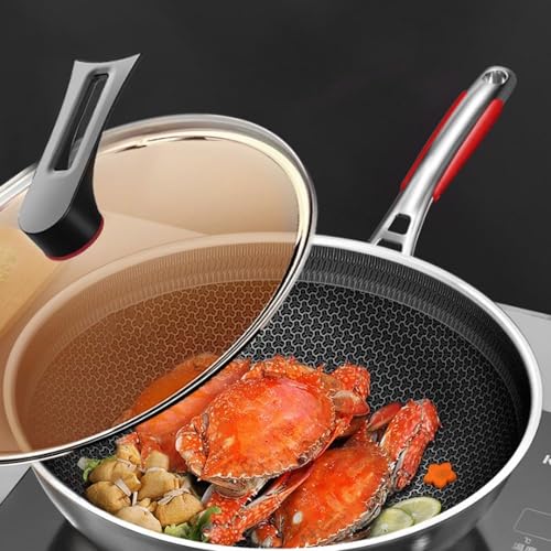Wok de acero inoxidable con tapa de vidrio 12.6in miniatura 2