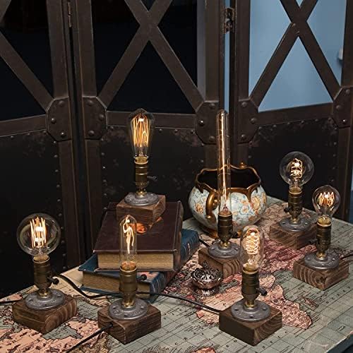Bonlux E27 Vintage Wood Blocks Table Lamp, Steampunk Water Pipe Desk Lamp Base with Switch and UK Plug for Bedside Cafe Bar Night Light Desk Decorations Hallway Decor